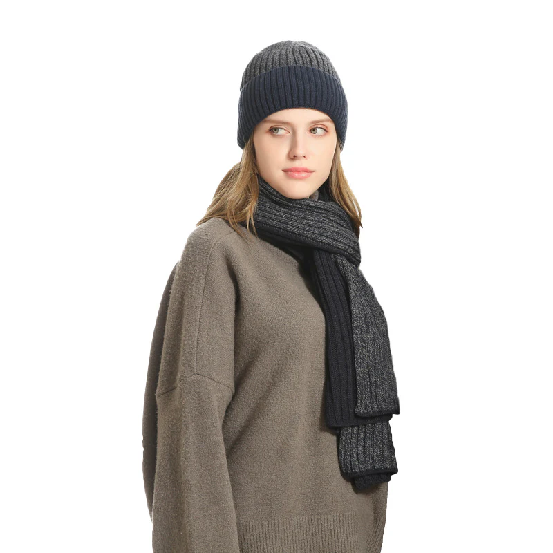 Autumn and Winter Woolen Cap Suit Color Matching Knitted Hat Thickened Scarf Gloves Three-Piece Set - Image 3