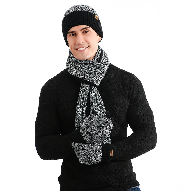 Autumn and Winter Woolen Cap Suit Color Matching Knitted Hat Thickened Scarf Gloves Three-Piece Set - Image 7
