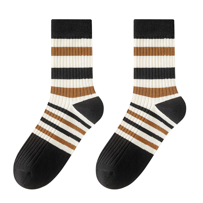 Breathable Sweat Absorbing Men's Mid-Calf Length Sock Striped Colors Retro Socks - Image 2