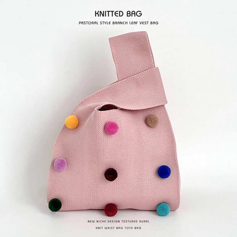Colorful ball knitted bag handbag - Image 17