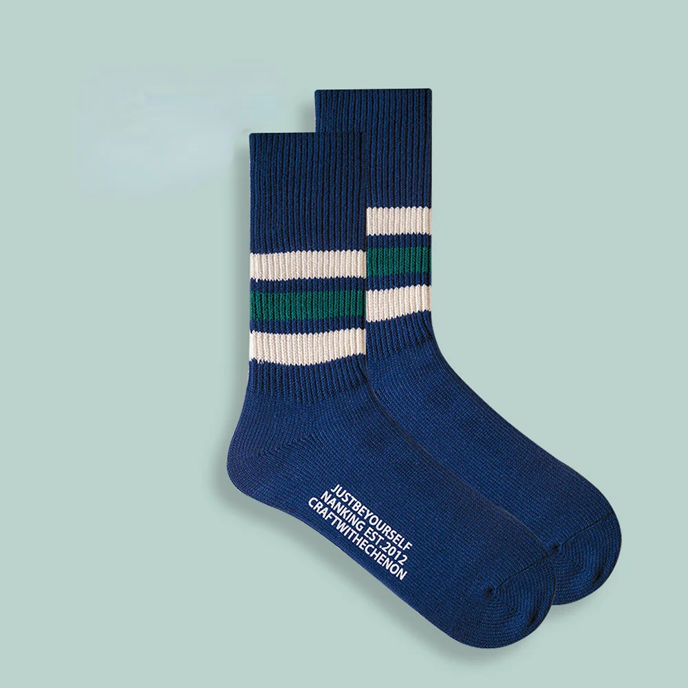 Combed Cotton Thickened Solid Color Striped Retro Long Socks - Image 4