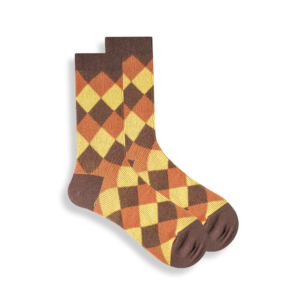 Combed Cotton Tube Socks Retro Diamond Lattice Trendy Stockings - Image 10