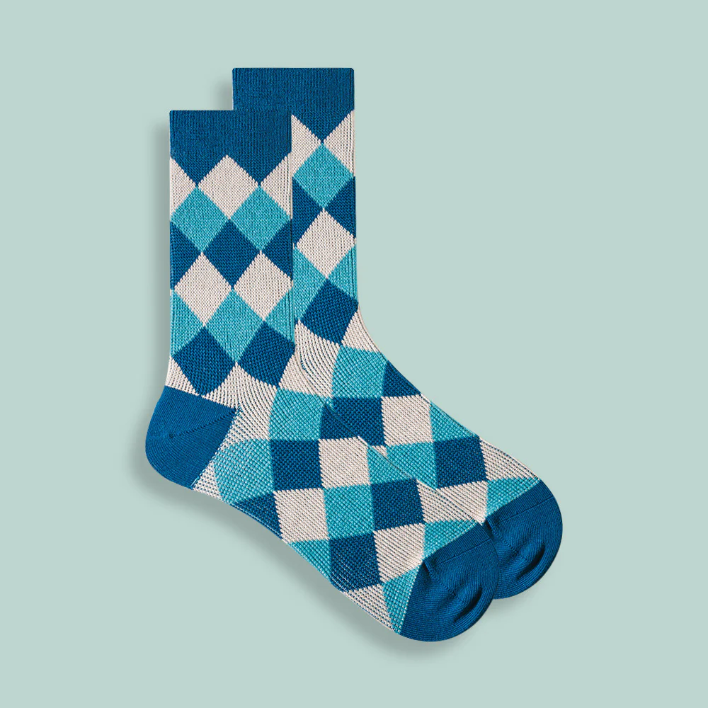 Combed Cotton Tube Socks Retro Diamond Lattice Trendy Stockings - Image 5