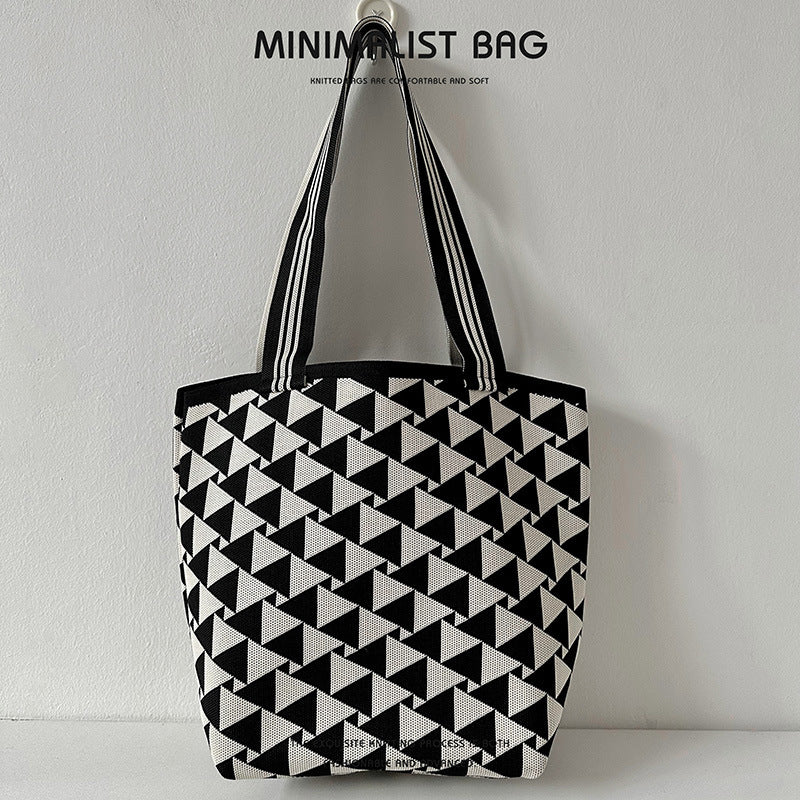Diamond Plaid Large Capacity Shoulder Bag Knitted Handbag - Image 20