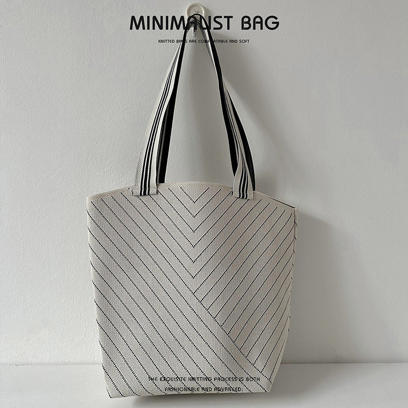 Diamond Plaid Large Capacity Shoulder Bag Knitted Handbag - Image 22