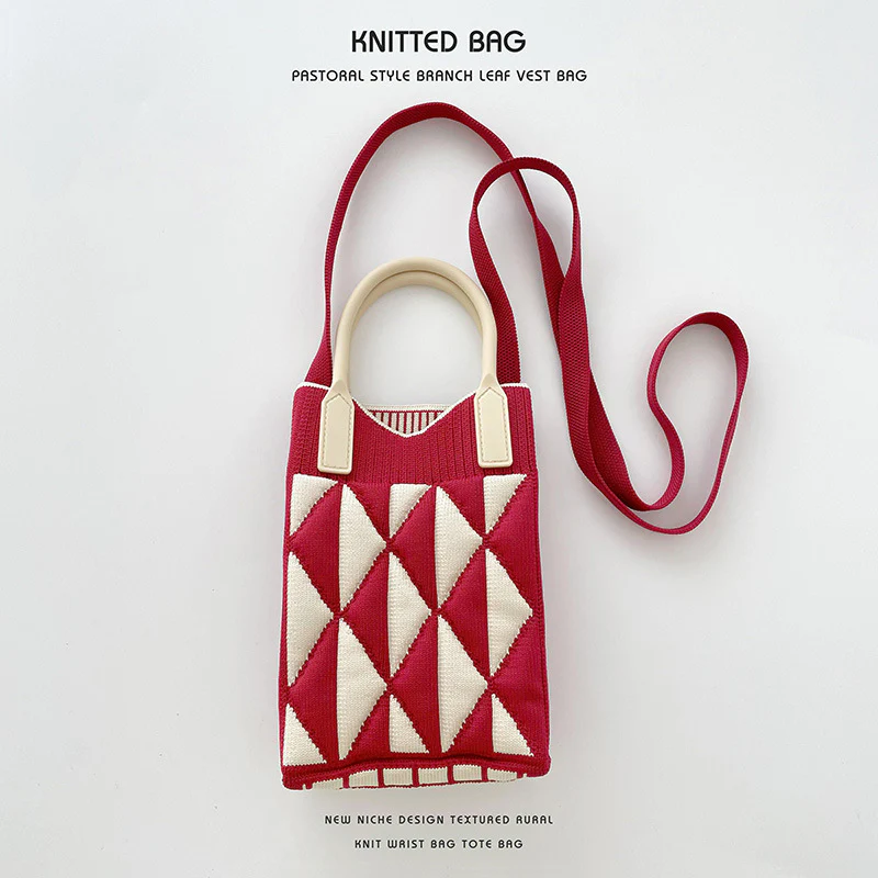 Geometric diamond mini mobile phone bag shoulder crossbody knitted bag - Image 4