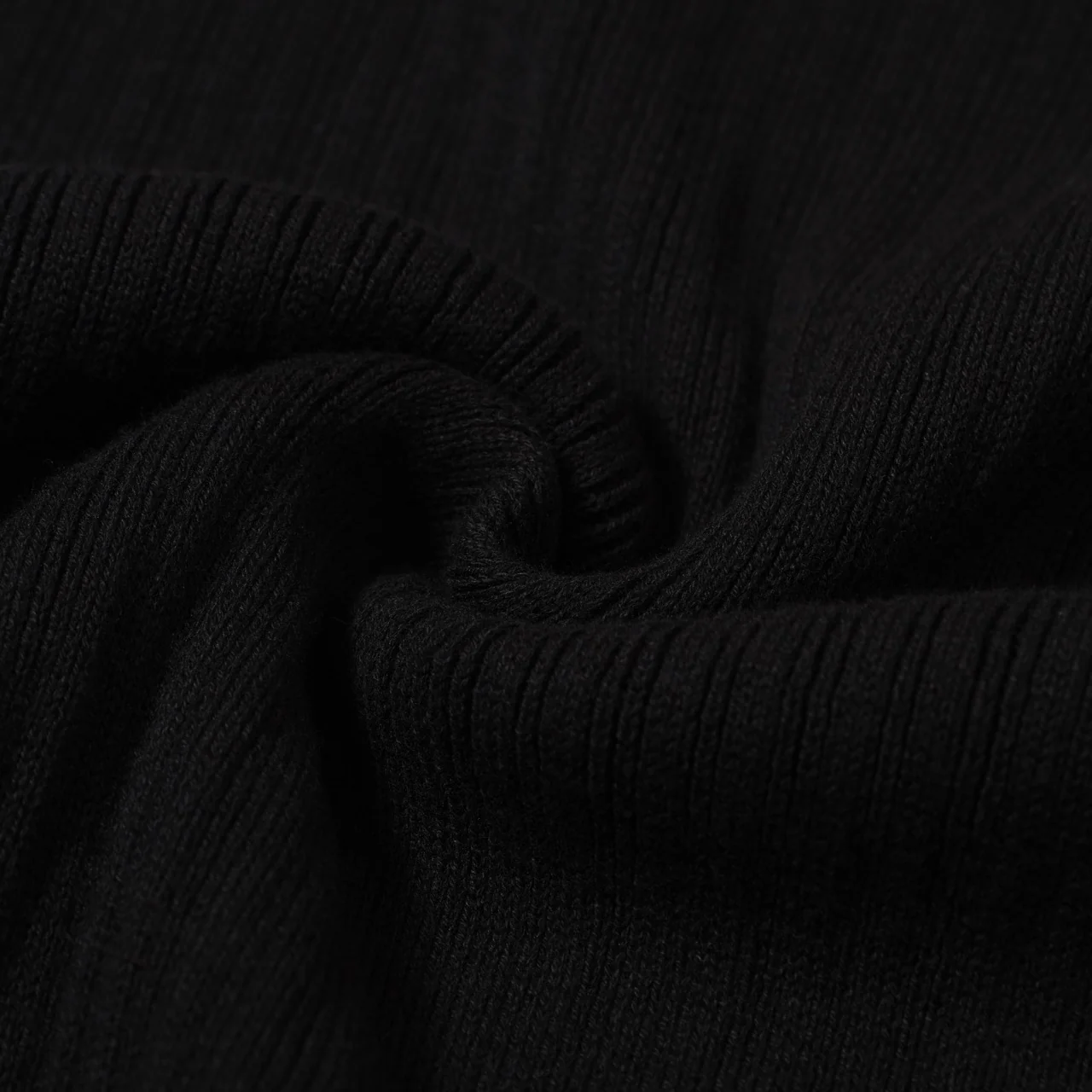 Men's 60s Black Ribbed Knit Polo – Minimalist Retro Shirt - Image 7