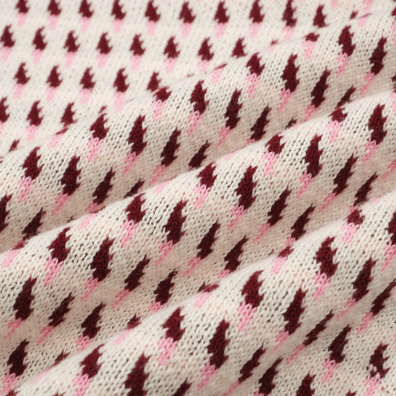 Men's 60s Cream Knit Polo Shirt – Burgundy Micro Pattern Retro Style - Image 2