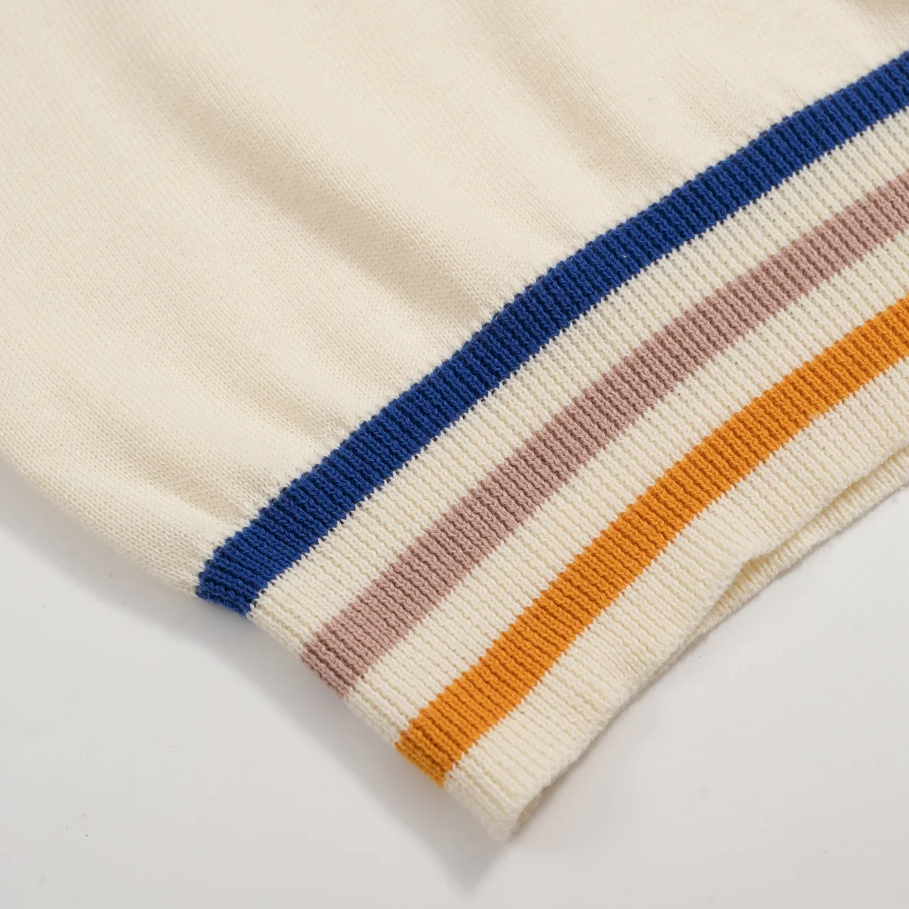Men's 60s Mod Cream Knit Polo – Multicolor Tipped Trim - Image 6