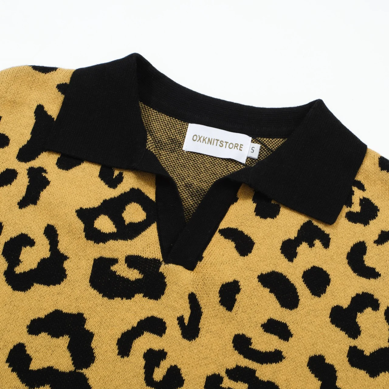 Men's 60s Leopard Print Knit Polo Shirt – Bold Yellow Retro Style - Image 3