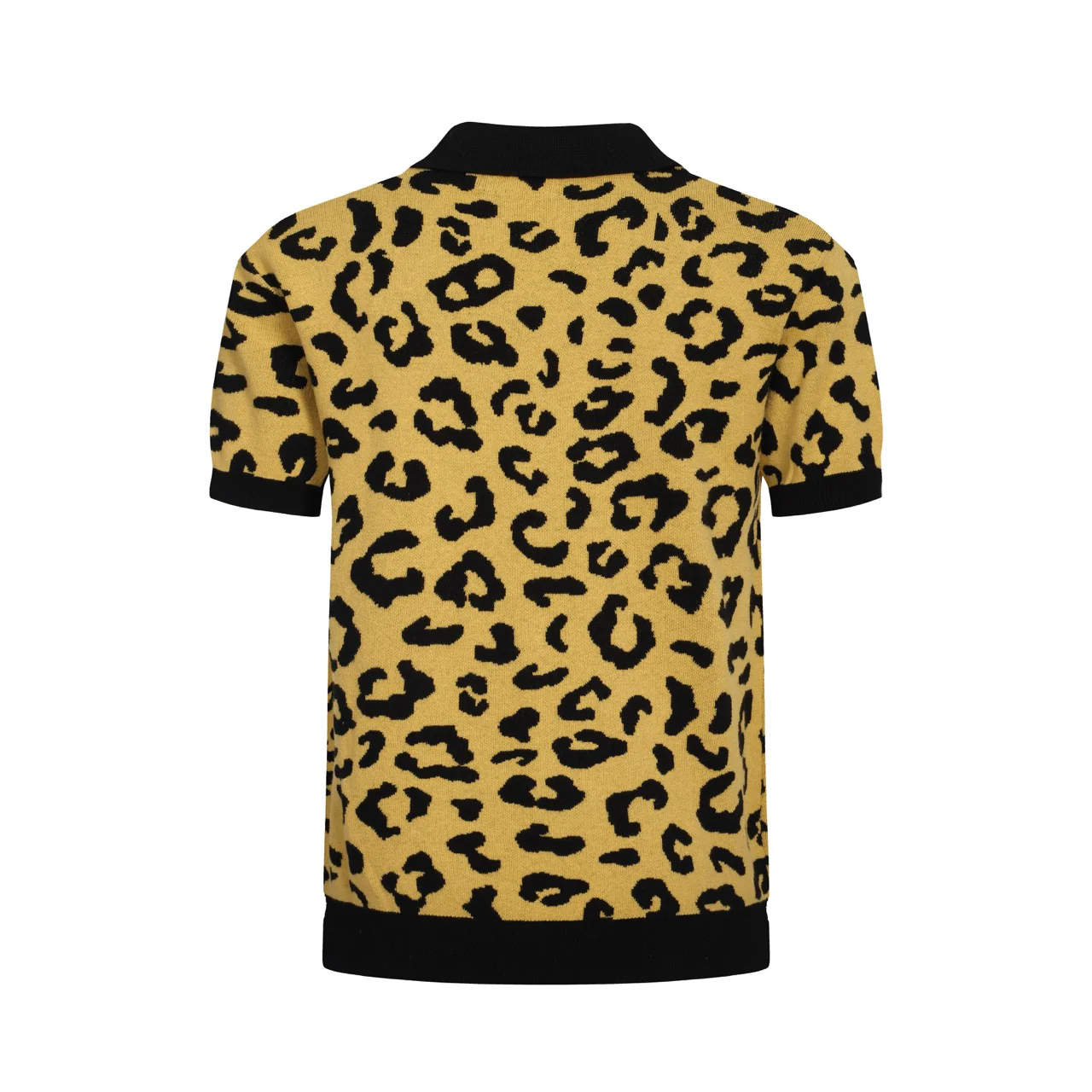 Men's 60s Leopard Print Knit Polo Shirt – Bold Yellow Retro Style - Image 9