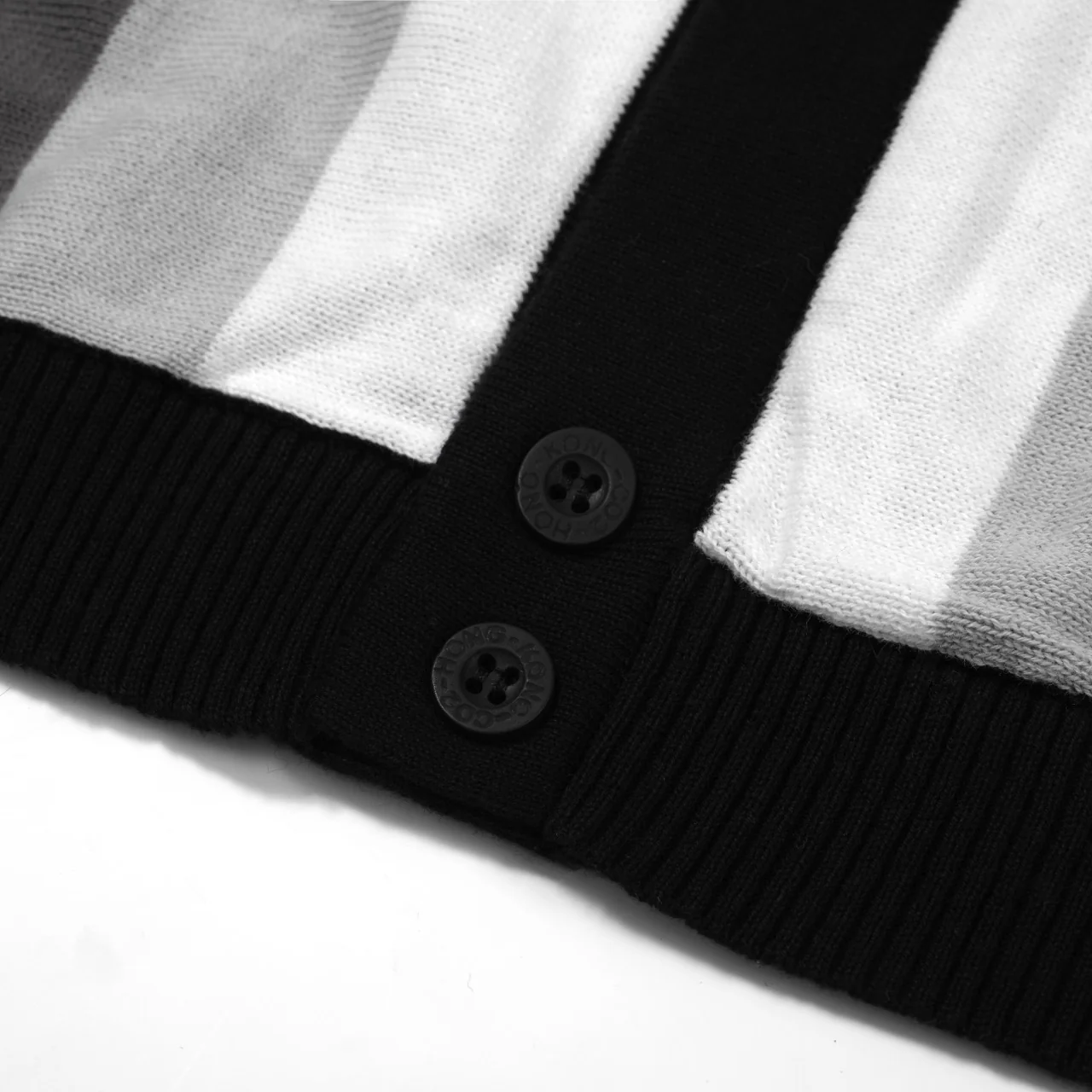 Men's 60s Monochrome Stripe Knit Shirt – Black, White & Grey Button-Up Polo - Image 7