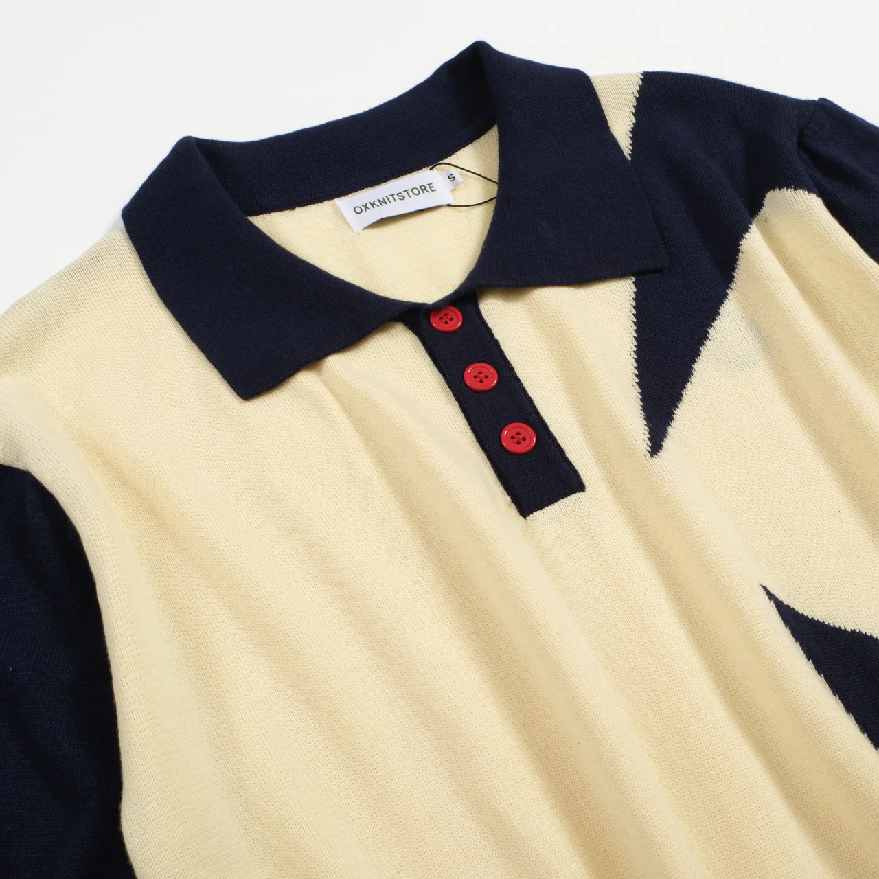Men's 60s Star Print Knit Polo Shirt – Navy & Cream Retro Mod Style - Image 9