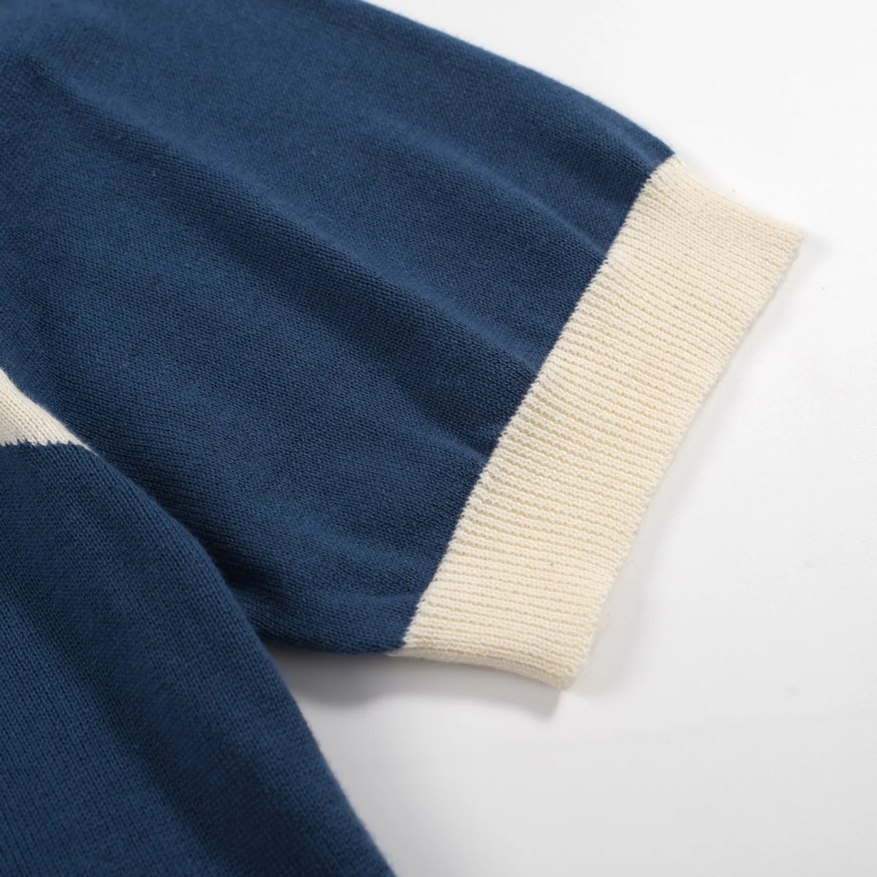 Men's 70s Colorblock Knit Tee – Blue Retro Stripe Crewneck - Image 5