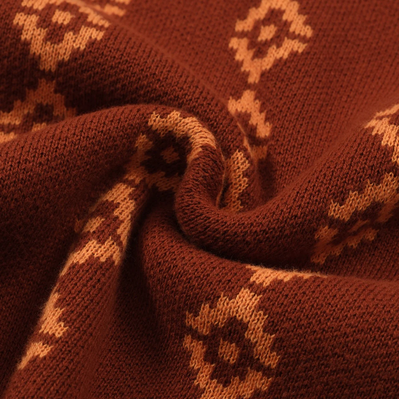 Men's 70s Retro Knit Polo – Rust Orange Geometric Short Sleeve Shirt - Image 7