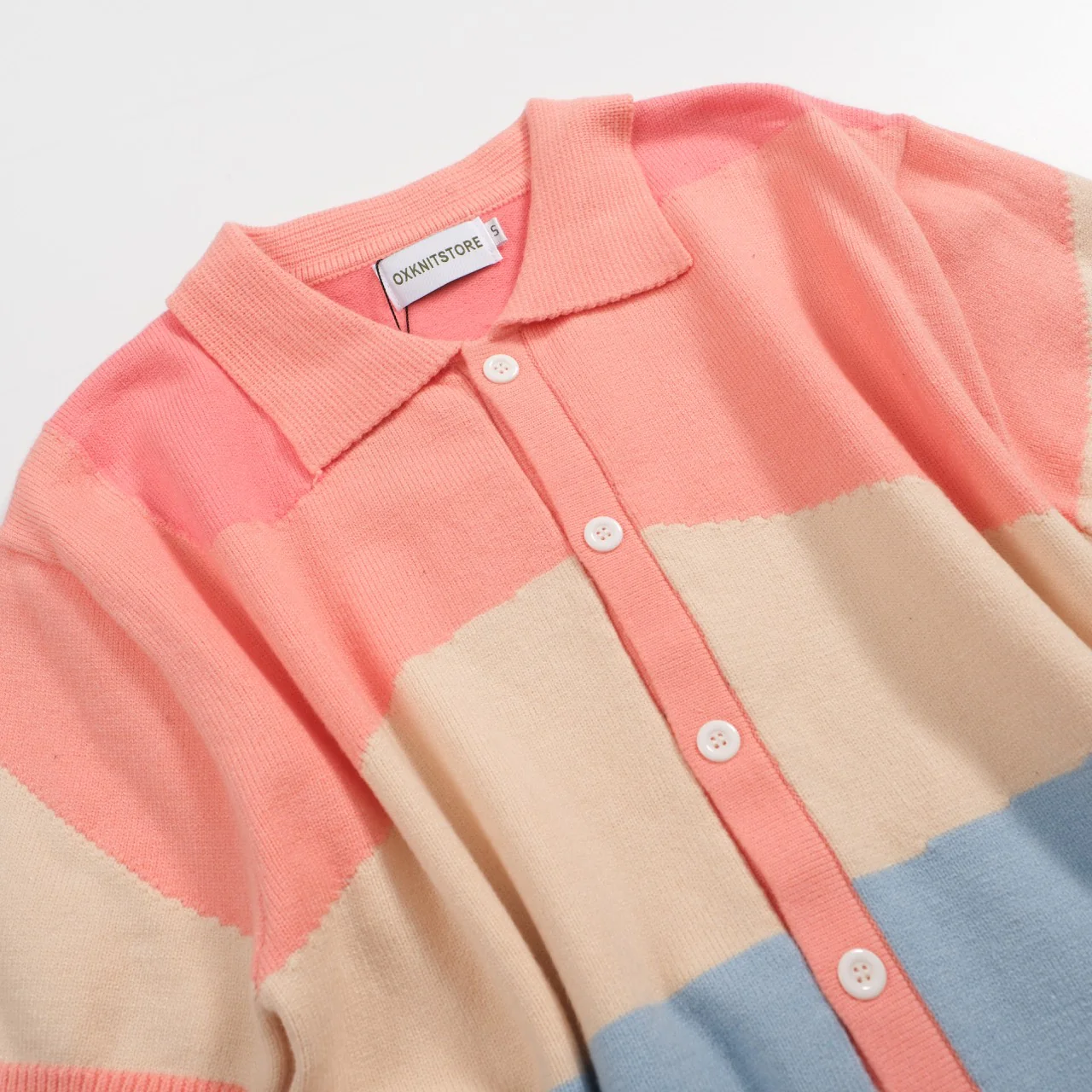 Men's 70s Pastel Knit Shirt – Abstract Colorblock Button-Up - Image 10