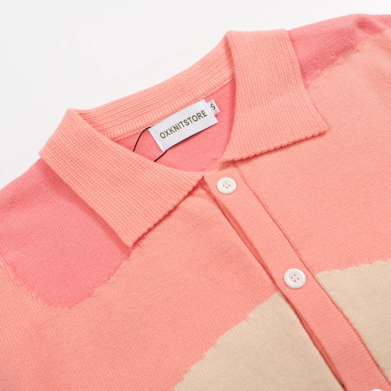 Men's 70s Pastel Knit Shirt – Abstract Colorblock Button-Up - Image 3