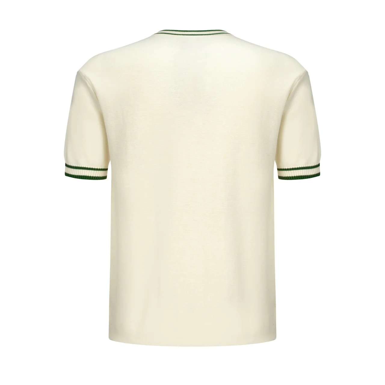 Men's Cream Knit Tee with Green Stripes – 1970s Mod Racing Style - Image 7