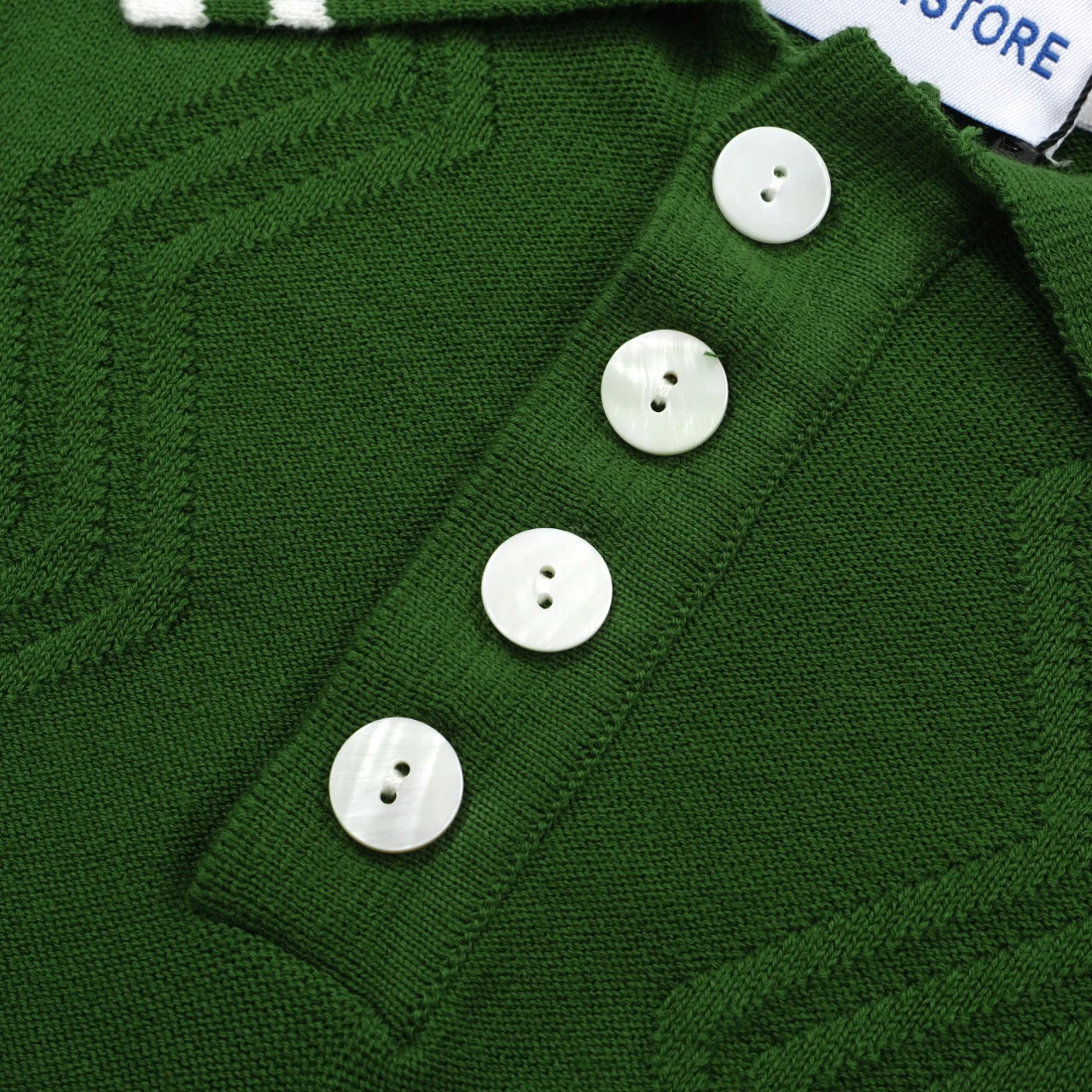 Men's Classic Green Cable Knit Polo – 60s Mod-Inspired Short Sleeve Shirt - Image 3