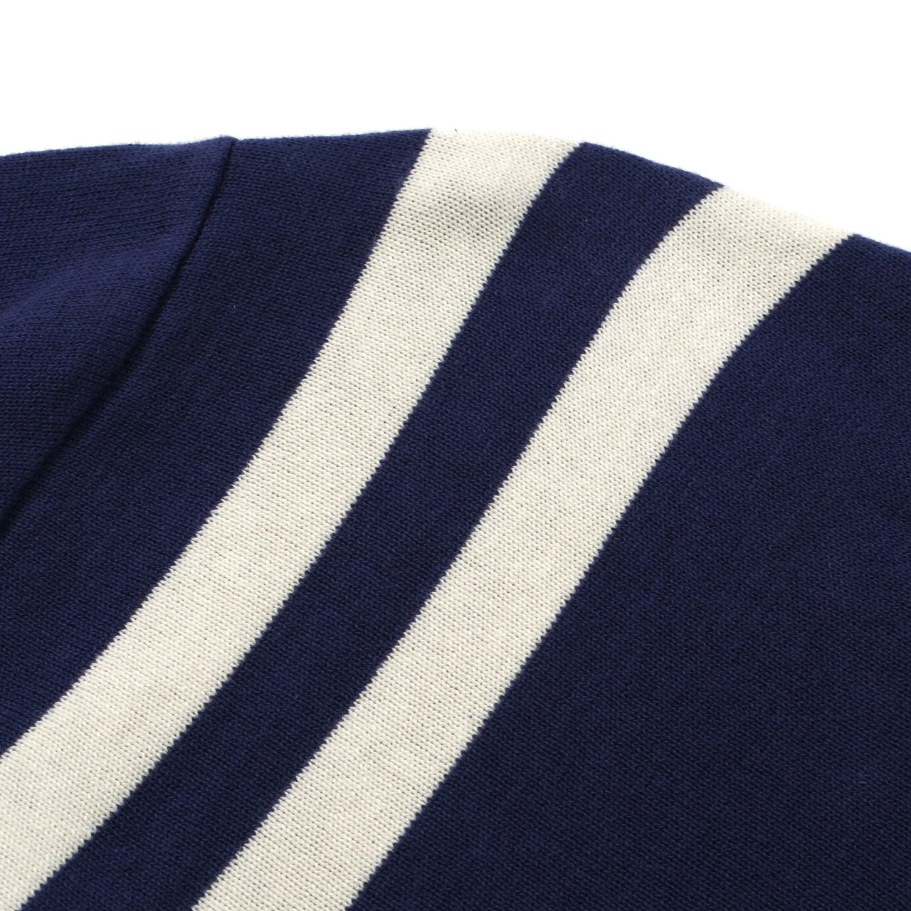 Men's Navy Knit Tee with White Stripes – 1970s Mod Vintage Style - Image 4