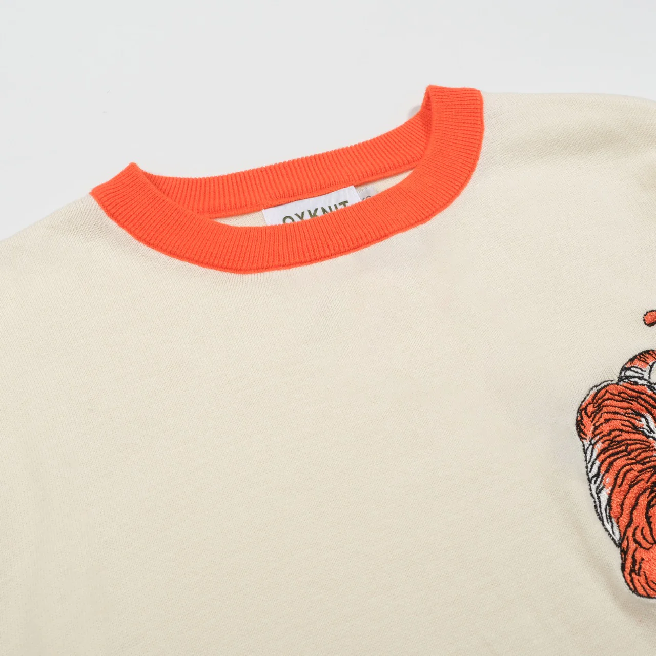 Men’s Cream Knitwear – Embroidered animal with Orange Trim - Image 4
