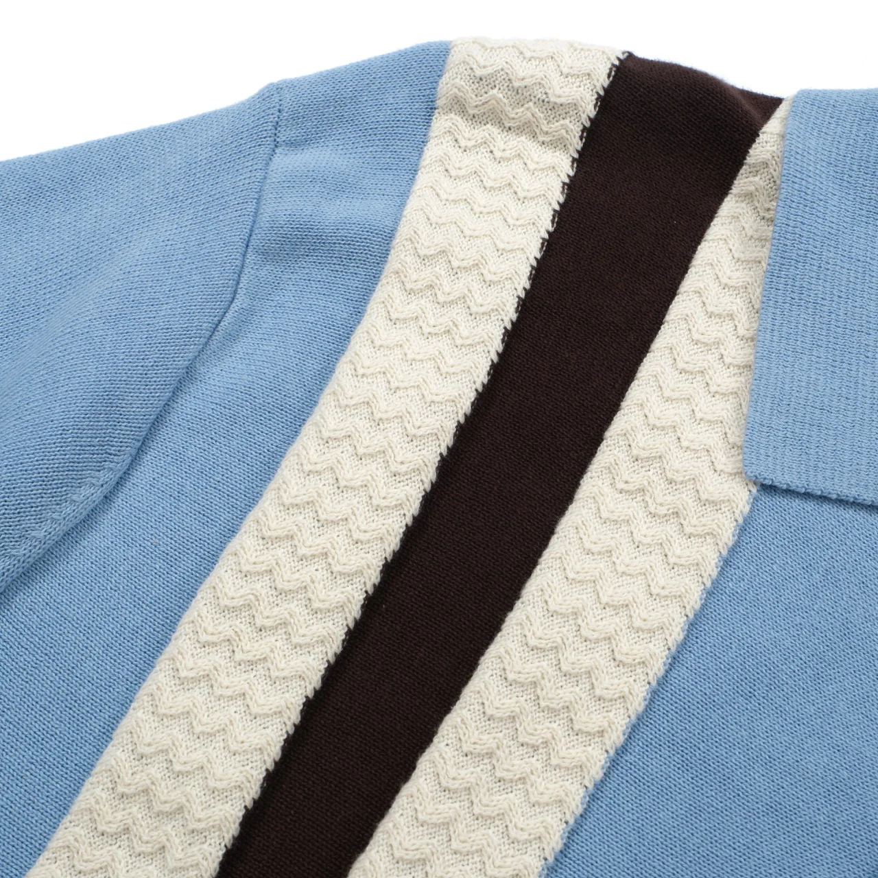 Men's Sky Blue Mod Stripe Knit Polo – 60s Vintage Short Sleeve Shirt - Image 5