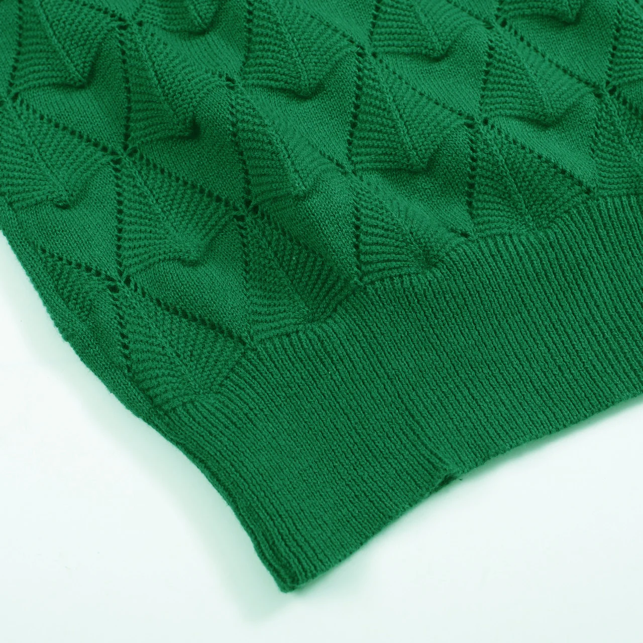 Men’s Vintage 1970s Knit Cardigan Shirt – Retro Emerald Green Openwork Short Sleeve - Image 7