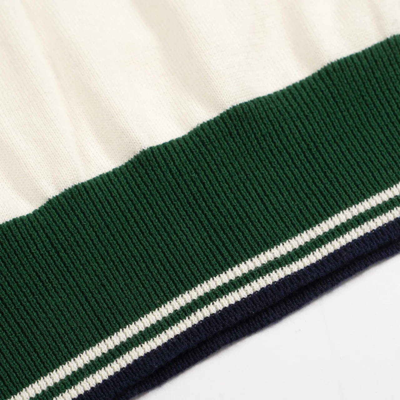 Men’s Vintage 1970s Knit Polo Shirt – Retro Cream with Green Striped Collar and Trim - Image 6