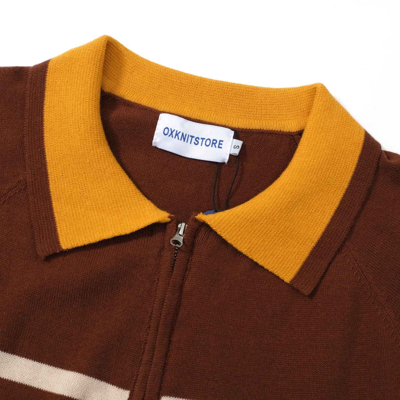 Men's Vintage Warm Stripe Zip Polo – 70s Inspired Knit Shirt in Earth Tones - Image 3