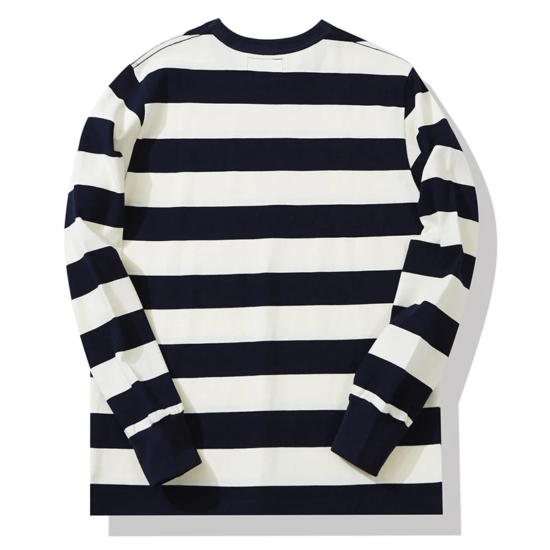 Men's American Retro Prisoner Motorcycle Thick Stripe Long Sleeve T-Shirt - Image 10
