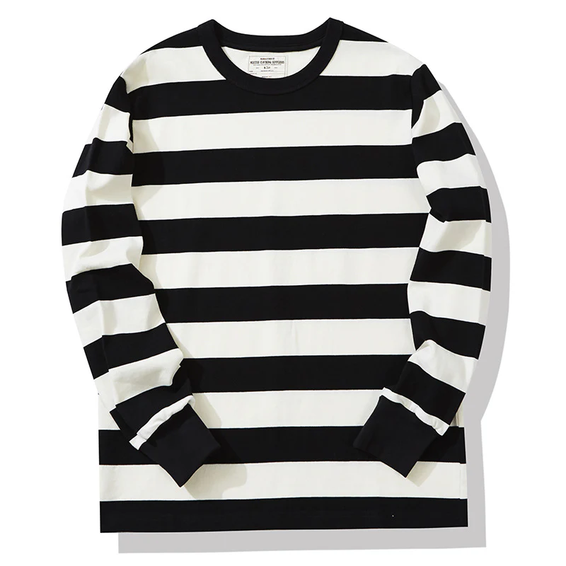 Men's American Retro Prisoner Motorcycle Thick Stripe Long Sleeve T-Shirt - Image 11