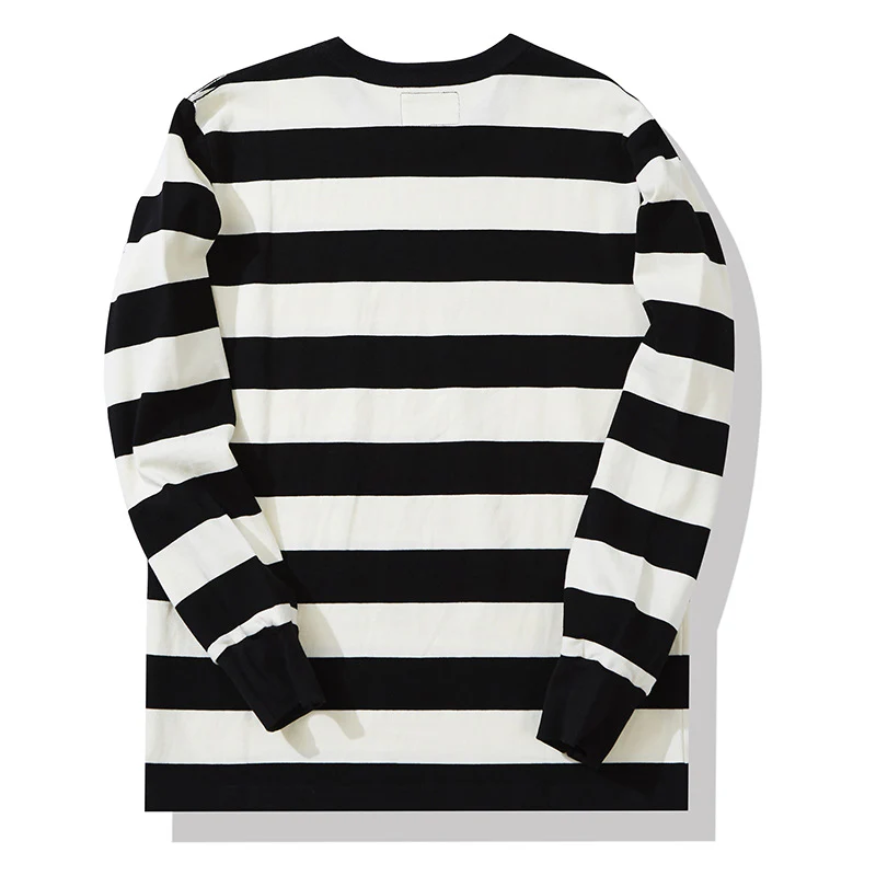 Men's American Retro Prisoner Motorcycle Thick Stripe Long Sleeve T-Shirt - Image 12