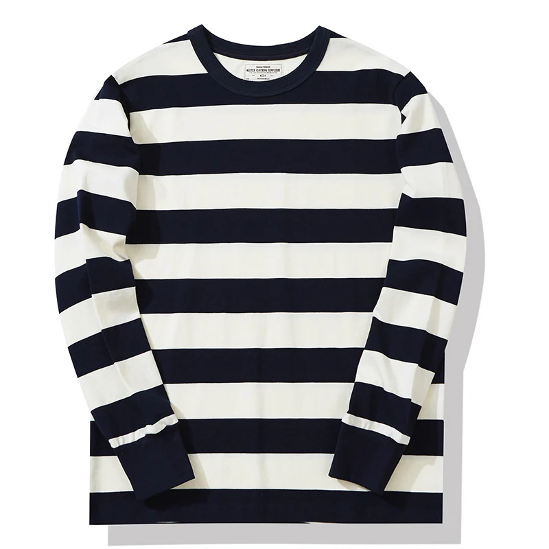 Men's American Retro Prisoner Motorcycle Thick Stripe Long Sleeve T-Shirt - Image 9