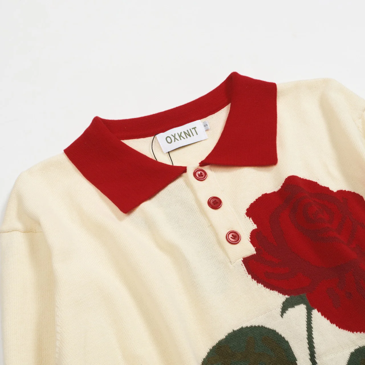 Men's apricot floral jacquard vintage knitted polo shirt - Image 9