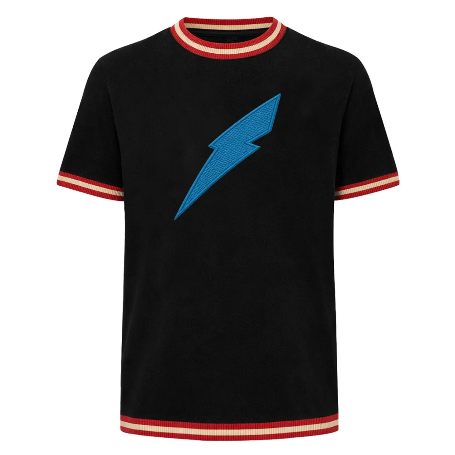 Men's Black Classic Lightning Embroidered Knit T-Shirt