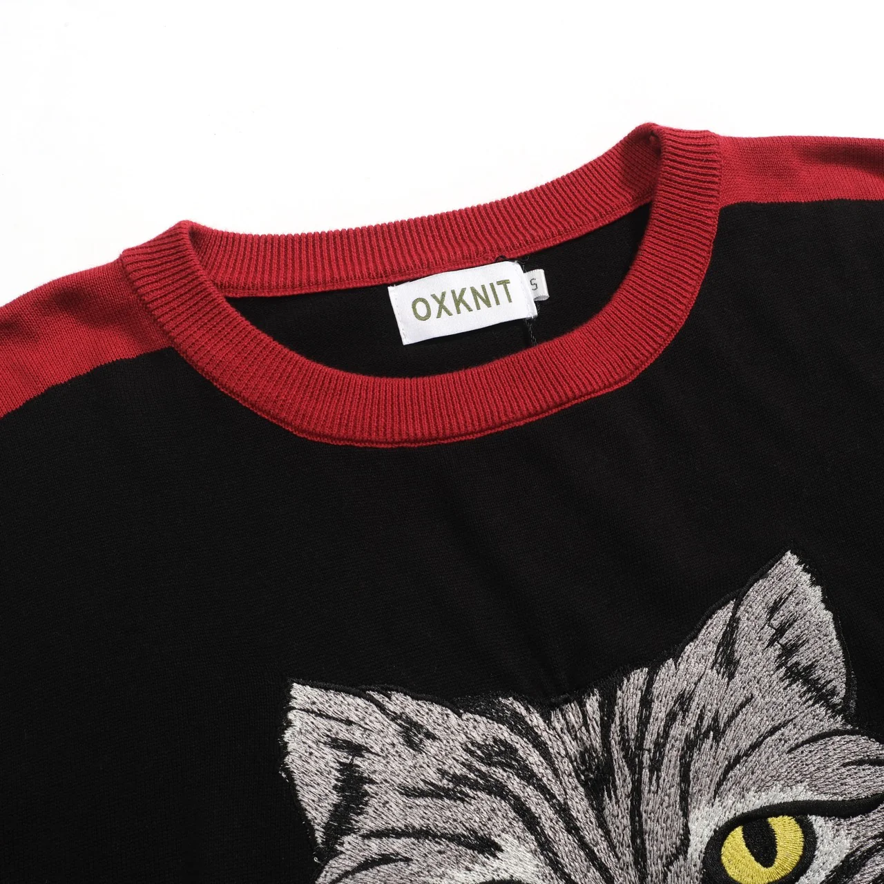 Men's black embroidered black cat head casual knitwear - Image 4