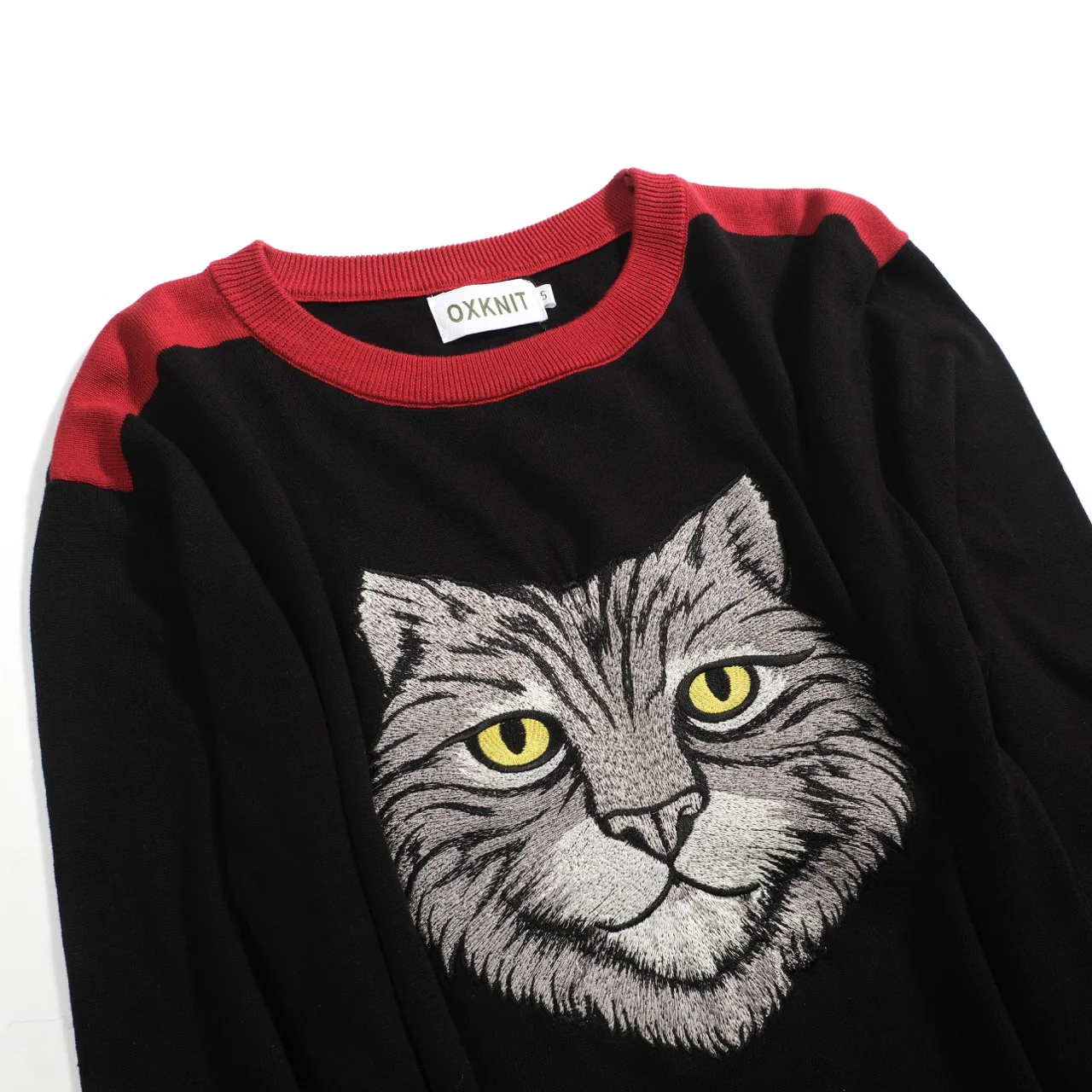 Men's black embroidered black cat head casual knitwear - Image 9