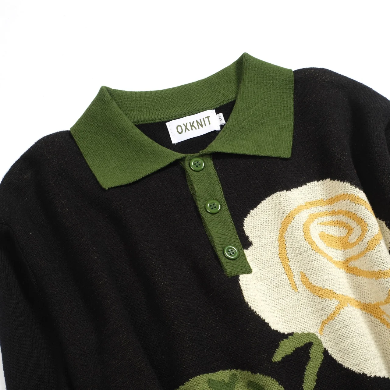 Men's black rose jacquard vintage polo knitwear - Image 10