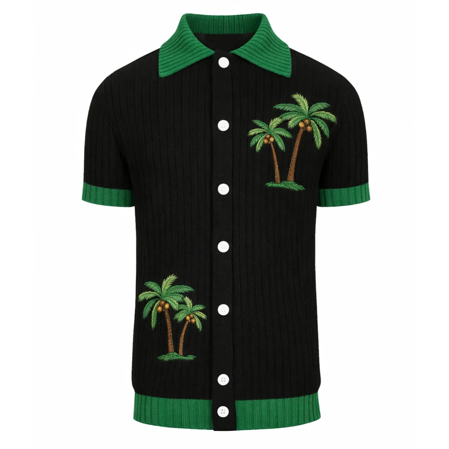 Men's black striped coconut tree embroidered knitted cardigan