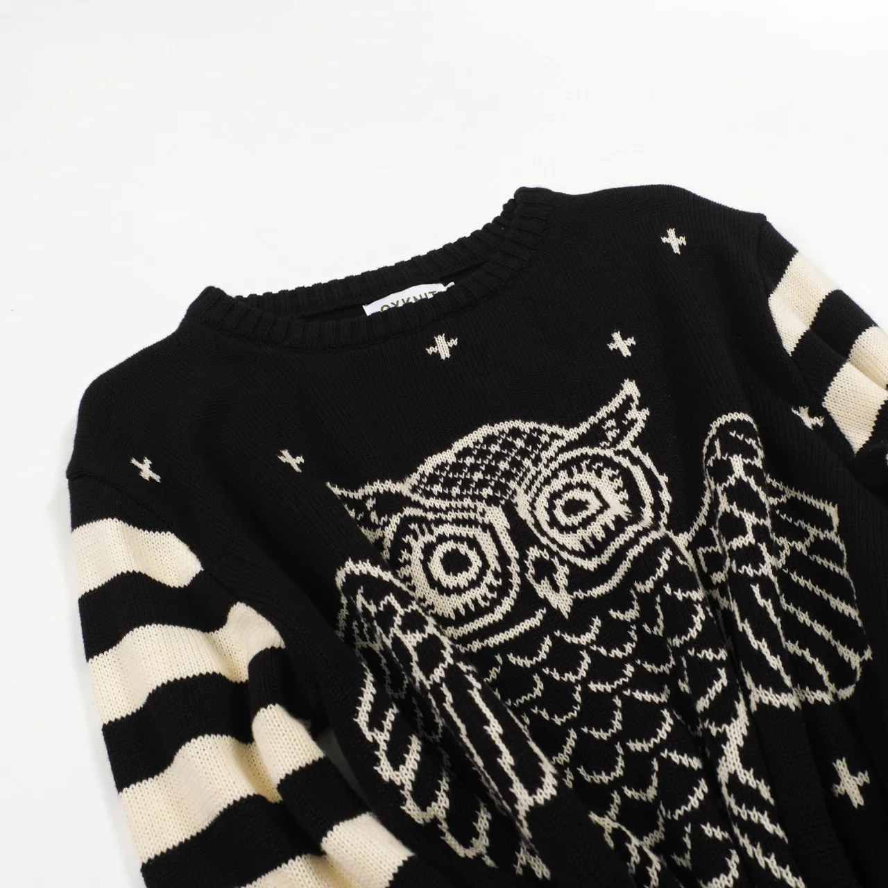 Men's black vintage striped owl jacquard knitwear - Image 8