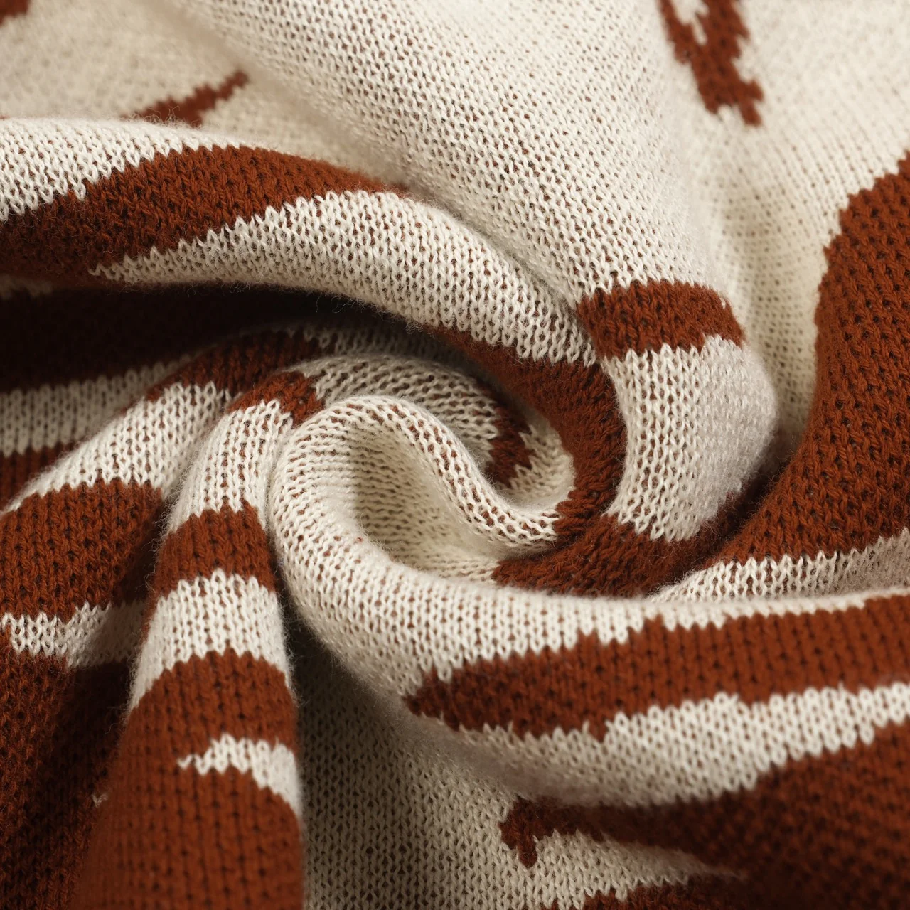 Men's brown coconut jacquard vintage casual knitwear - Image 10