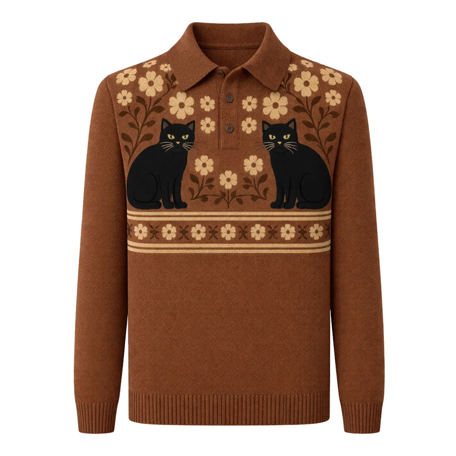 Men's Brown Fashion  Retro Classic Jacquard Knit Polo