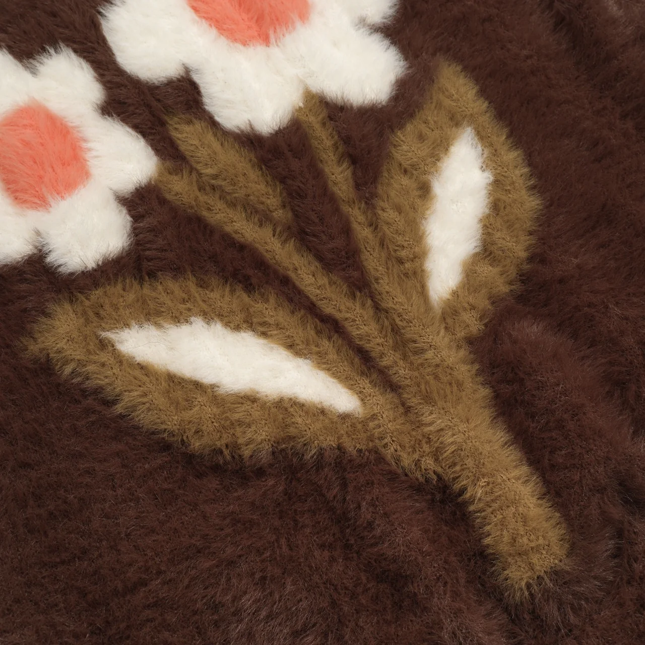 Men's brown floral knitted plush V-neck polo shirt - Image 4
