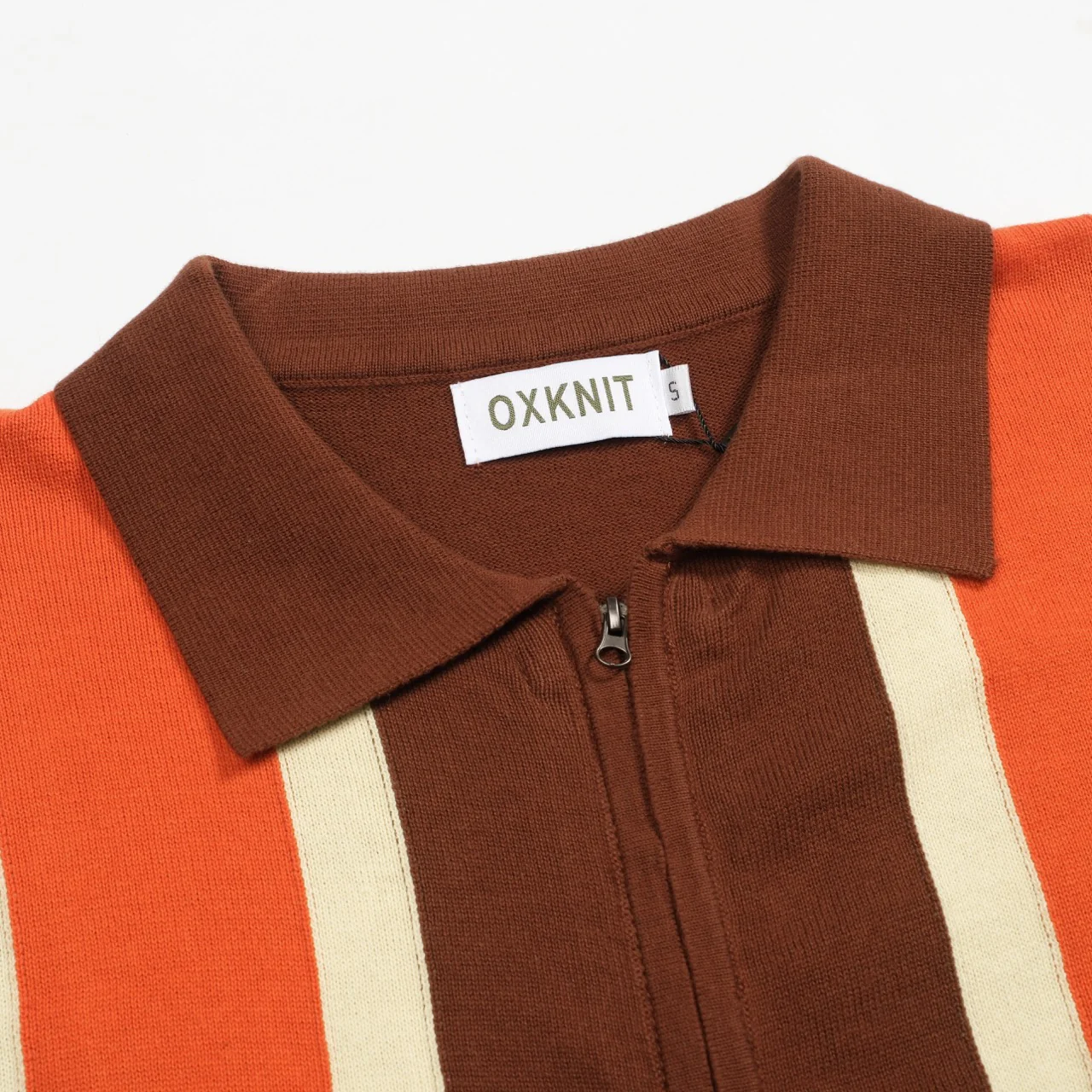 Men's brown striped vintage knitted zipper cardigan - Image 4