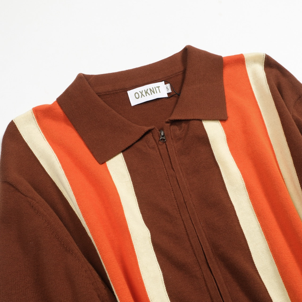 Men's brown striped vintage knitted zipper cardigan - Image 9