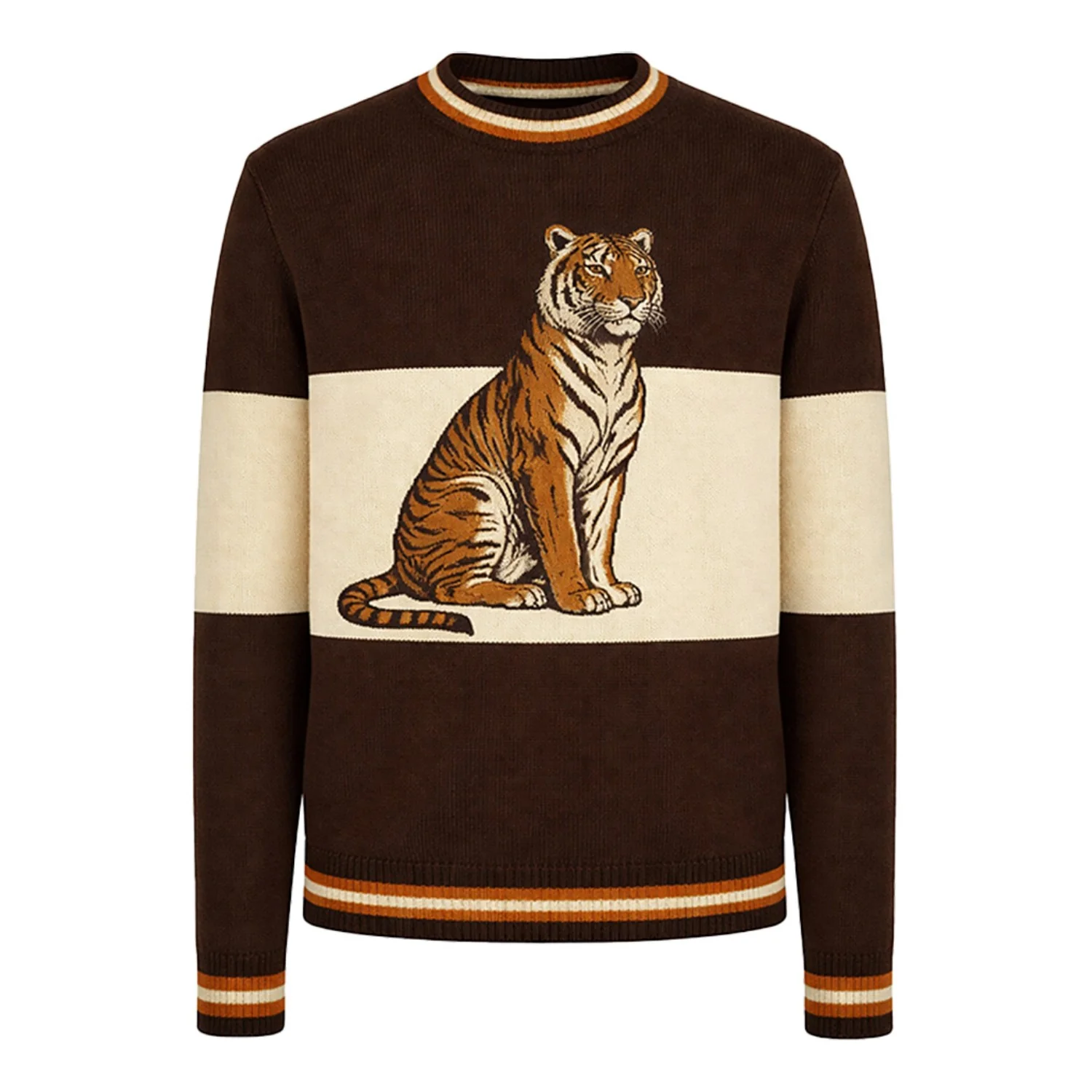 Men's brown tiger embroidered vintage knitwear