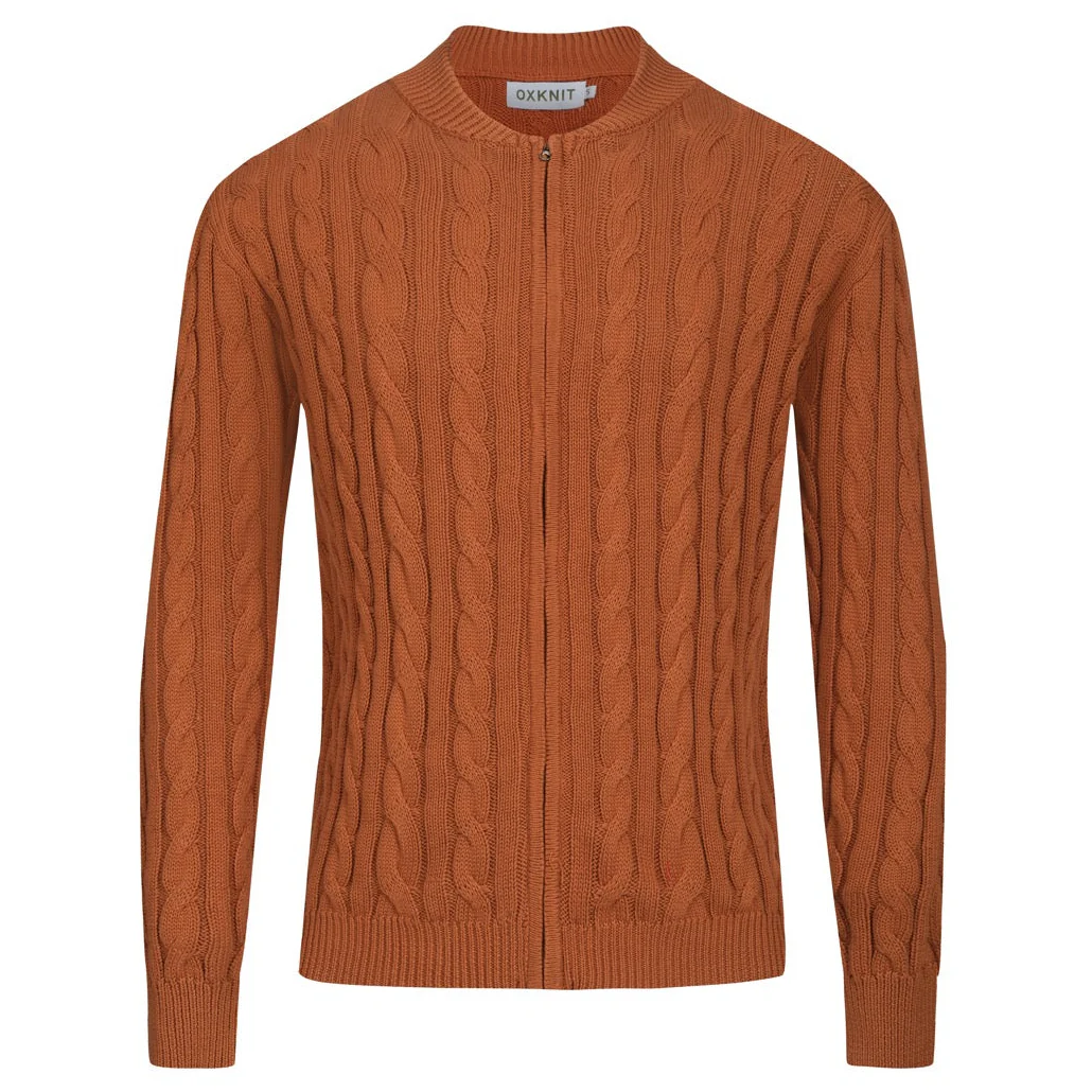 Men's brown twist knit zipper cardigan