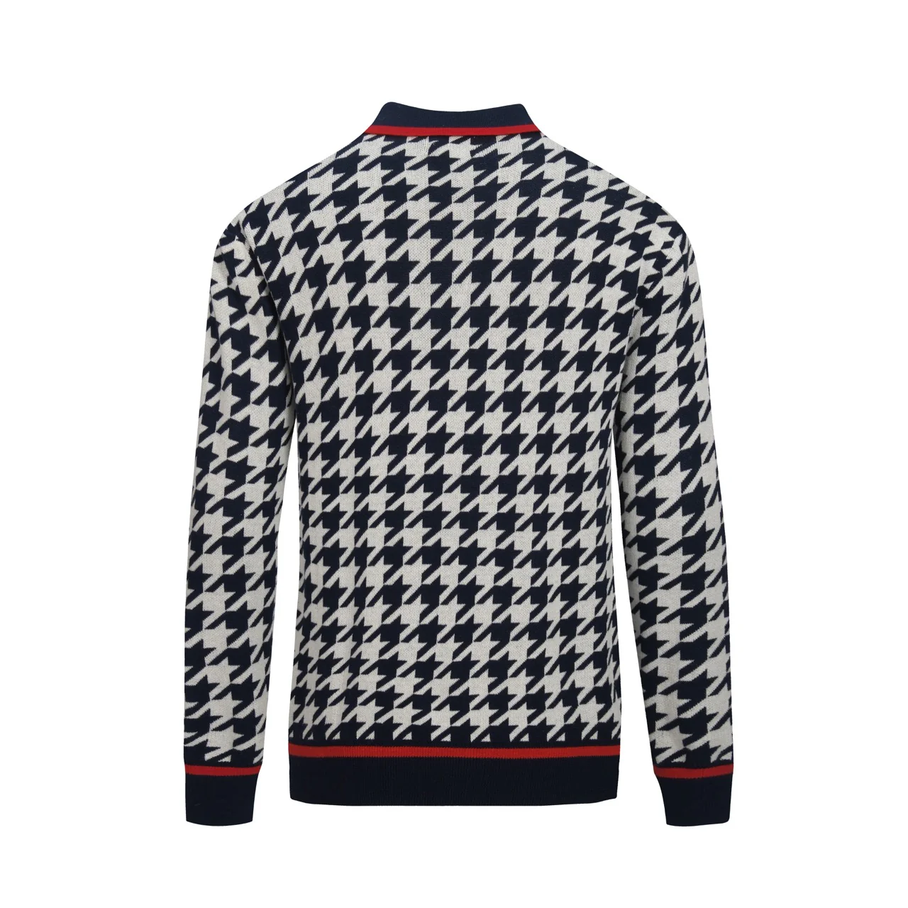 Men's dark blue birdcheck pocket knitted cardigan - Image 3