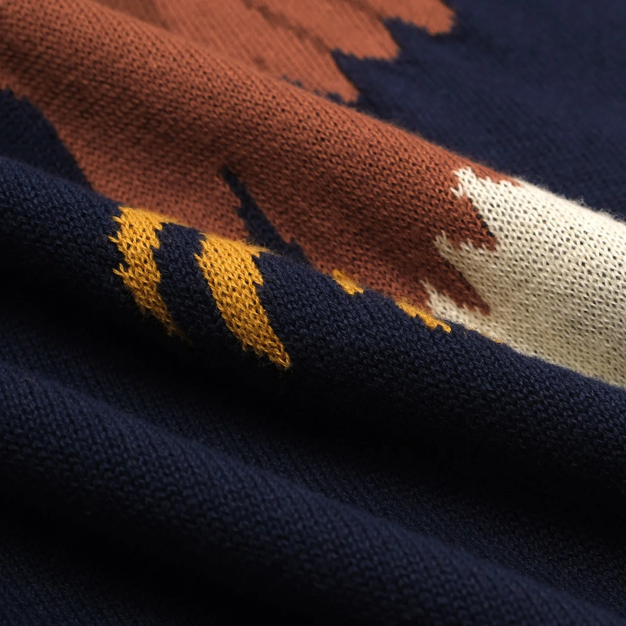 Men's Dark Blue Classic Bird Patterned Knitted Polo Shirt - Image 7