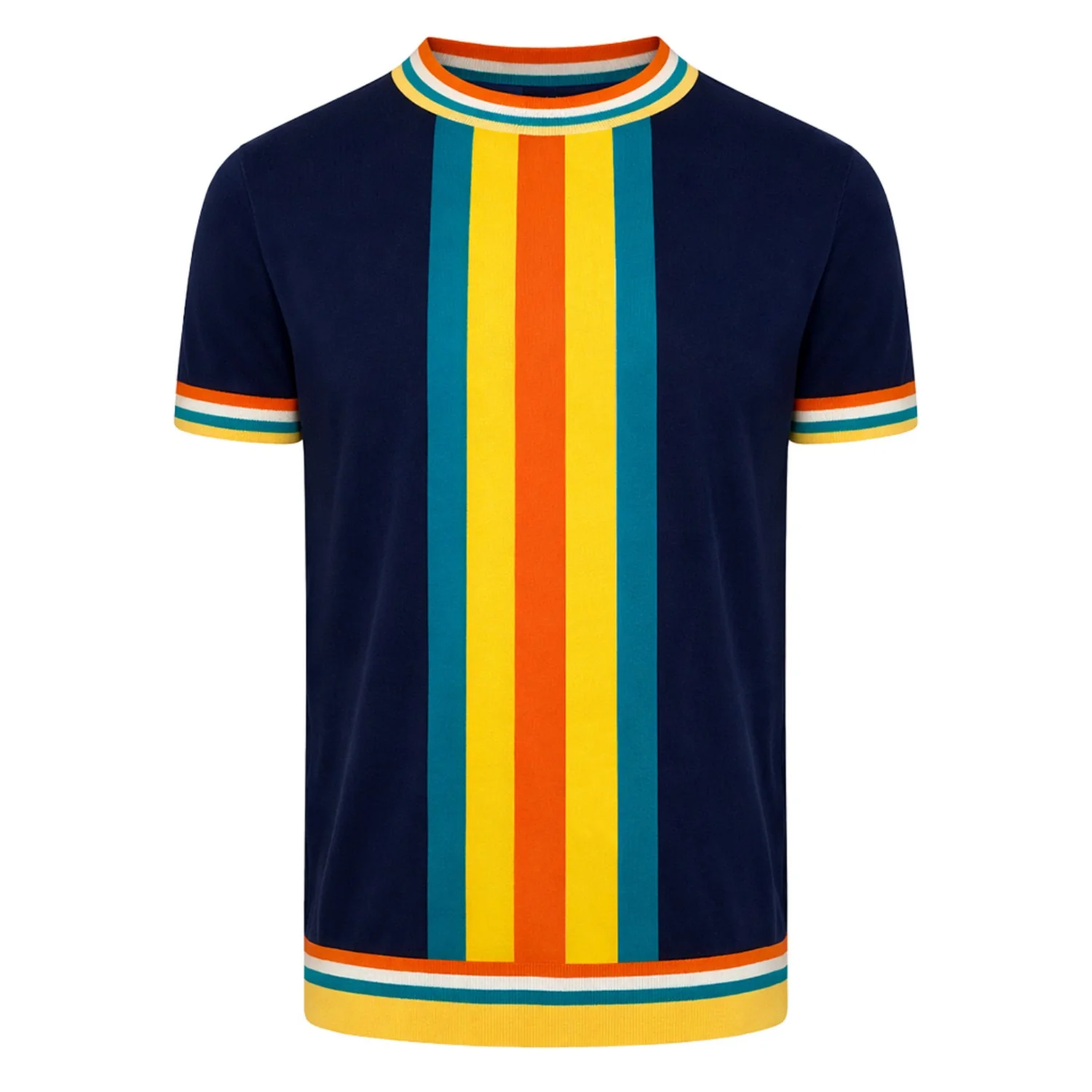 Men's dark blue striped vintage preppy knit T-shirt